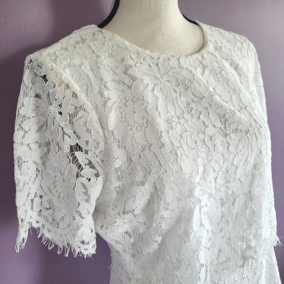 NWT Lulus Devotion White Lace Scalloped Layered Short Sleeve Formal Dress - Picture 8 of 16